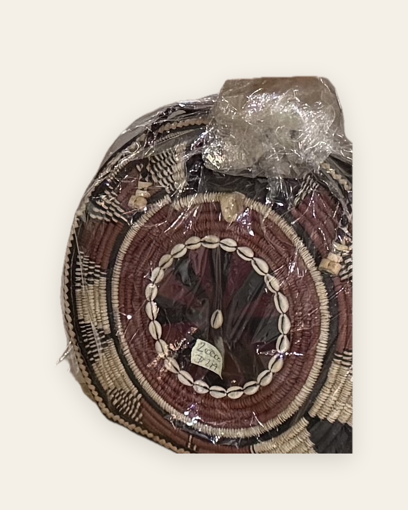 Sac à main rond en cuir, à panneau avant de fibre tressée